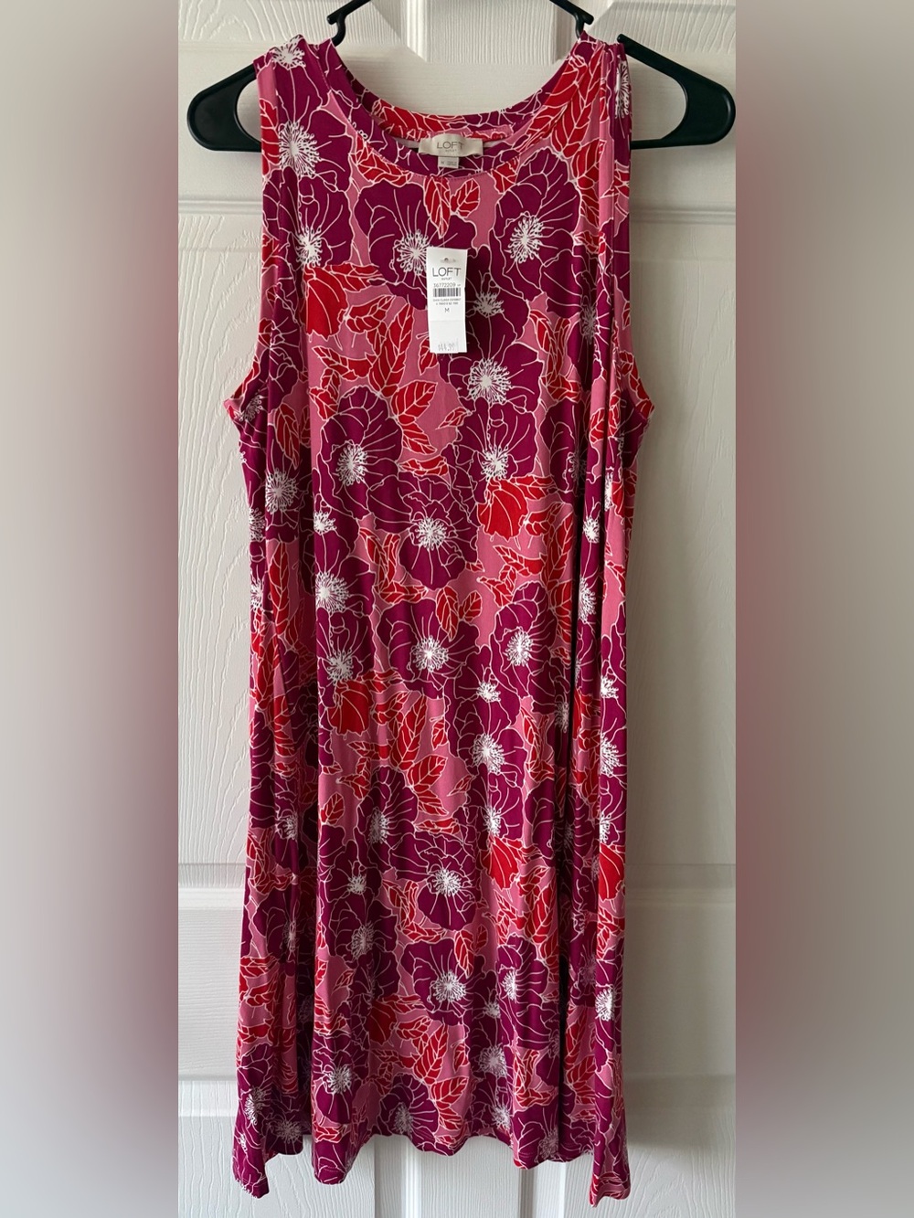 LOFT Magenta and Red Floral Sleeveless Swing Dress